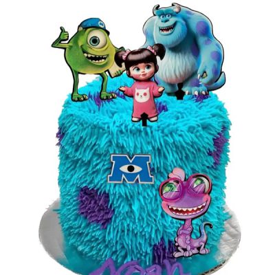 کیک تولد خامه ای تزیین شده با تاپر تزیین کیک مدل کارخانه هیولاها سالیوان مجموعه 5 عددی