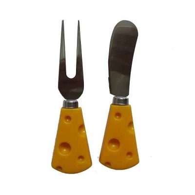 چاقو لبه گرد و چنگال صبحانه خوری مدل دسته پنیری مجموعه 2 عددی