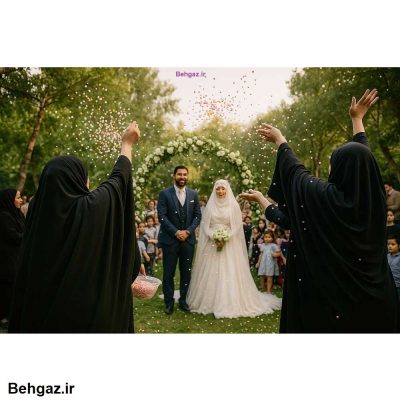 استفاده از نقل عروس رنگی مدل تزئینی در مراسم عروسی ایرانی در باغ تالار