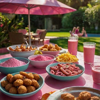 میز فینگرفود جشن و مهمانی با پودر سوخاری رنگی صورتی