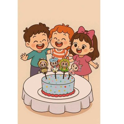 کیک تولد با تزیین تاپر تزیین کیک مدل عروسک لبوبو مجموعه 4 عددی