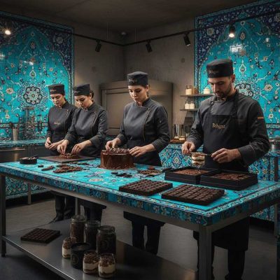 استفاده از شکلات تخته ای کاکائویی کیبوردی پارمیدا در کارگاه بهگز اصفهان