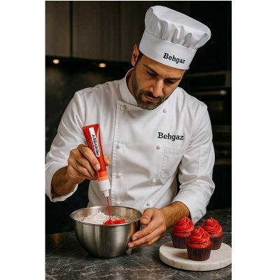 کاربرد رنگ ژله ای خوراکی کپی کیک تیوپی مدل قرمز قرمز در رنگ خامه و دسر