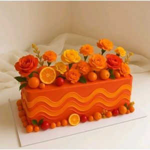 کیک خامه تزیین شده با رنگ ژله ای خوراکی کپی کیک تیوپی مدل نارنجی 15 گرم