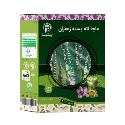 ماچا لته پسته زعفران بدون شکر حاوی استویا پپتینا - 100 گرم بسته 10 عددی