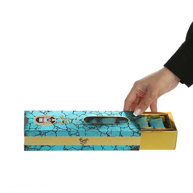 سایز جعبه گز کرمانی 28 درصد مغز پسته لقمه 150 گرمی