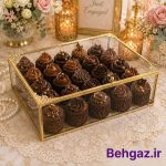 سرو شیرینی در باکس خواستگاری شیشه ای مستطیلی