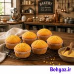 کاربرد قالب کیک مافین 6 خانه تفلون مدل گرانیتی در پخت مافین وانیلی