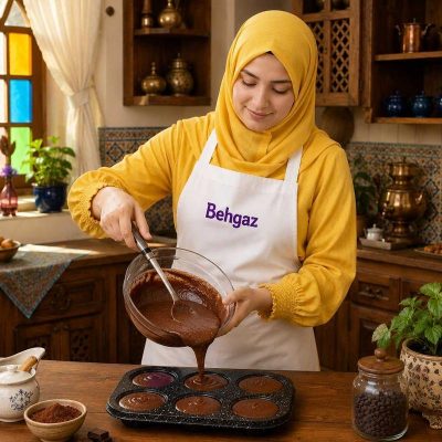 کاربرد قالب کیک مافین 6 خانه تفلون مدل گرانیتی در آشپزخانه کیک شکلاتی