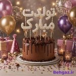 تزئین تاپر کیک تولد با ترافل تزئینی مرواریدی سفید صدفی متالیک