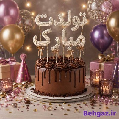 تزئین تاپر کیک تولد با ترافل تزئینی مرواریدی سفید صدفی متالیک