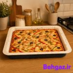 تهیه پیتزا خانگی با‌ ظرف گرانیتی پخت پیتزا مربع