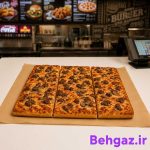 پیتزای تهیه شده با ظرف گرانیتی پخت پیتزا مربع