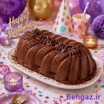 کیک تولد تهیه شده با قالب کیک گرانیتی ویولت بیضی